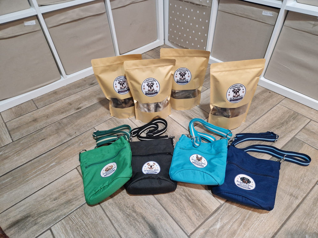 4 X REWARD MIX  & PERSONALISED BREED TREAT BAG  - Scruffy Dog Scoops –  Natural Dog Treat