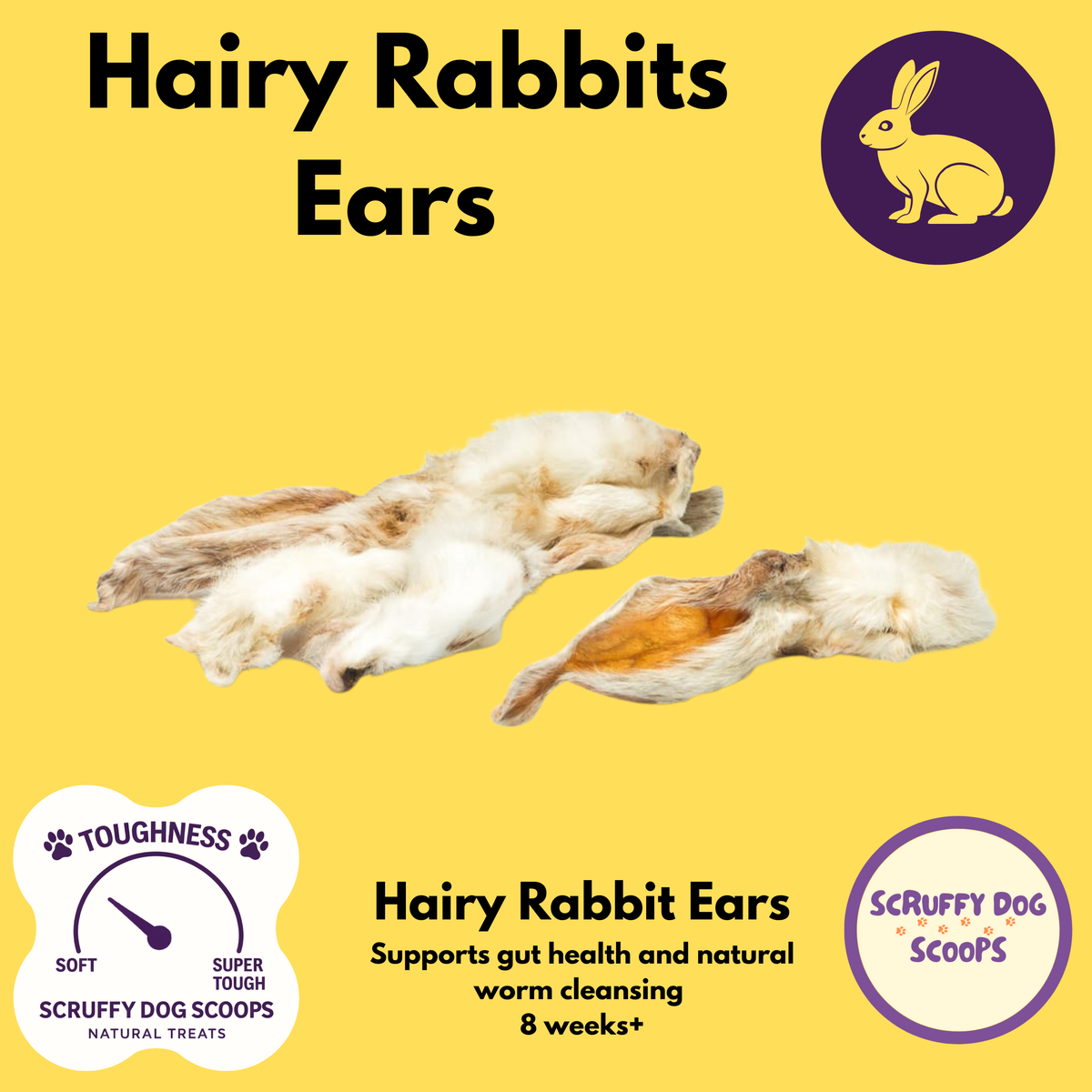 Pick & Mix Natural Dog Treats | Choose Your Favourite Chews - Hairy Rabbit Ears for Dogs (5 Pack)