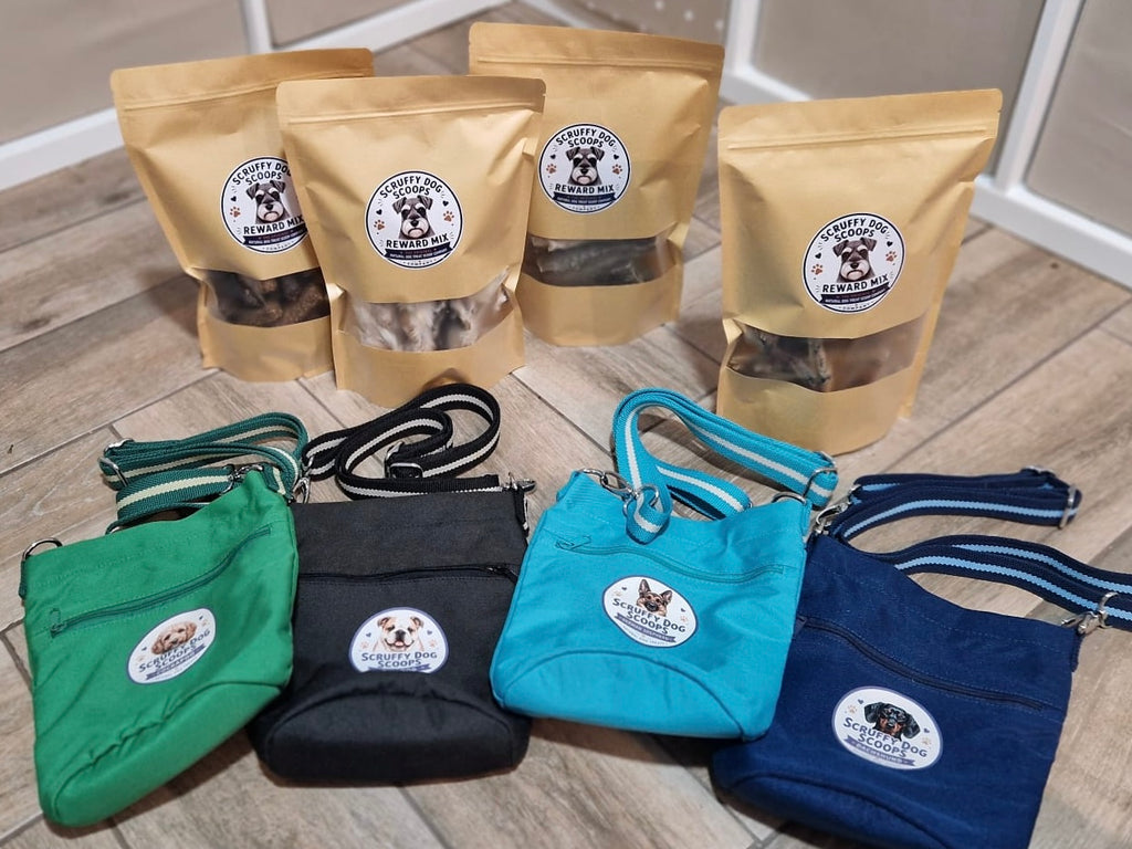 4 X REWARD MIX  & PERSONALISED BREED TREAT BAG  - Scruffy Dog Scoops –  Natural Dog Treat