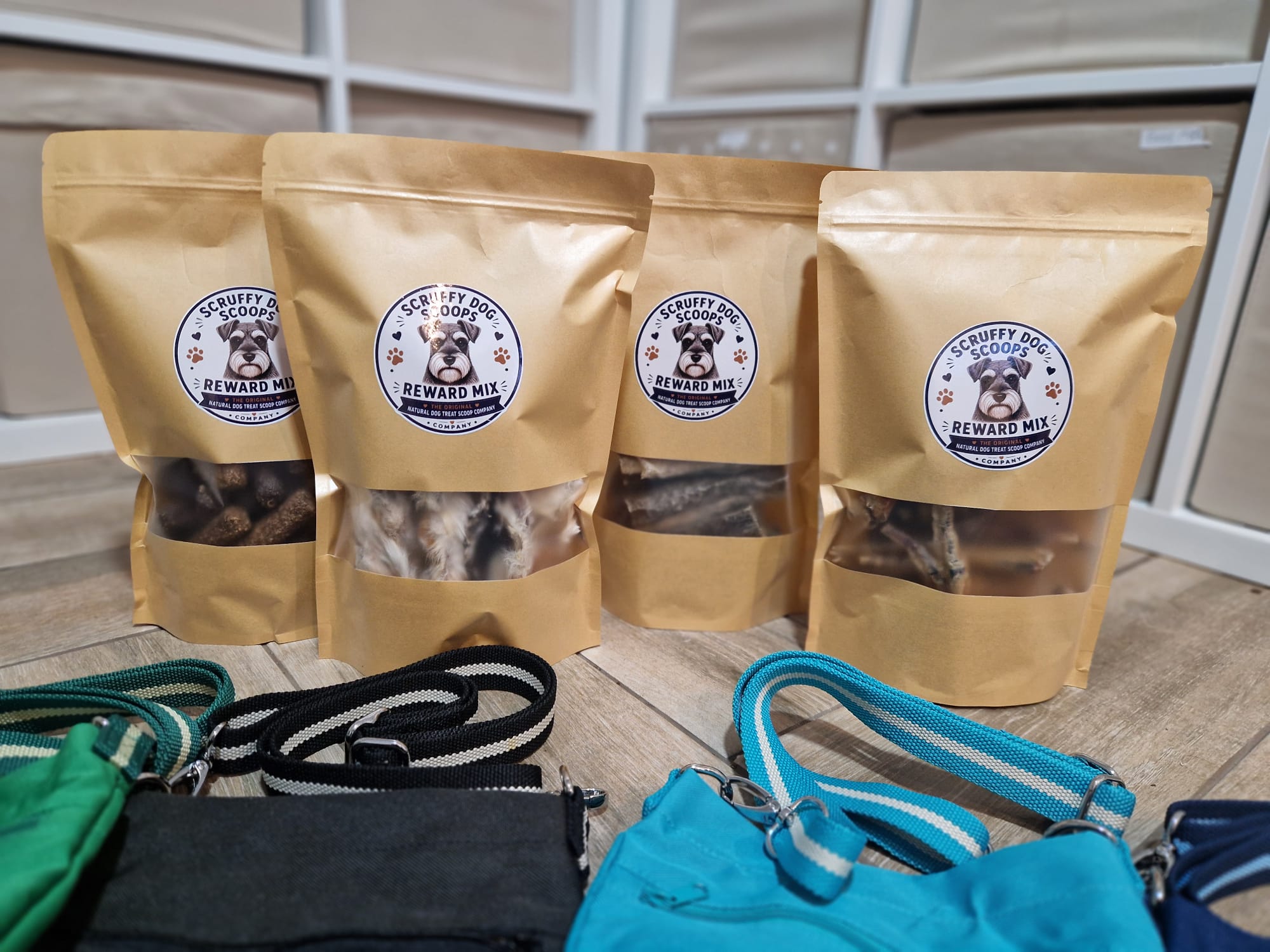 4 X REWARD MIX  & PERSONALISED BREED TREAT BAG  - Scruffy Dog Scoops –  Natural Dog Treat
