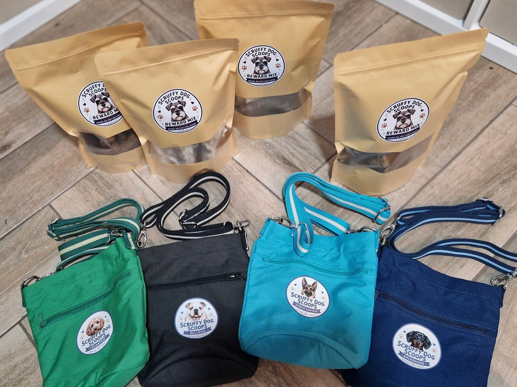 4 X REWARD MIX  & PERSONALISED BREED TREAT BAG  - Scruffy Dog Scoops –  Natural Dog Treat