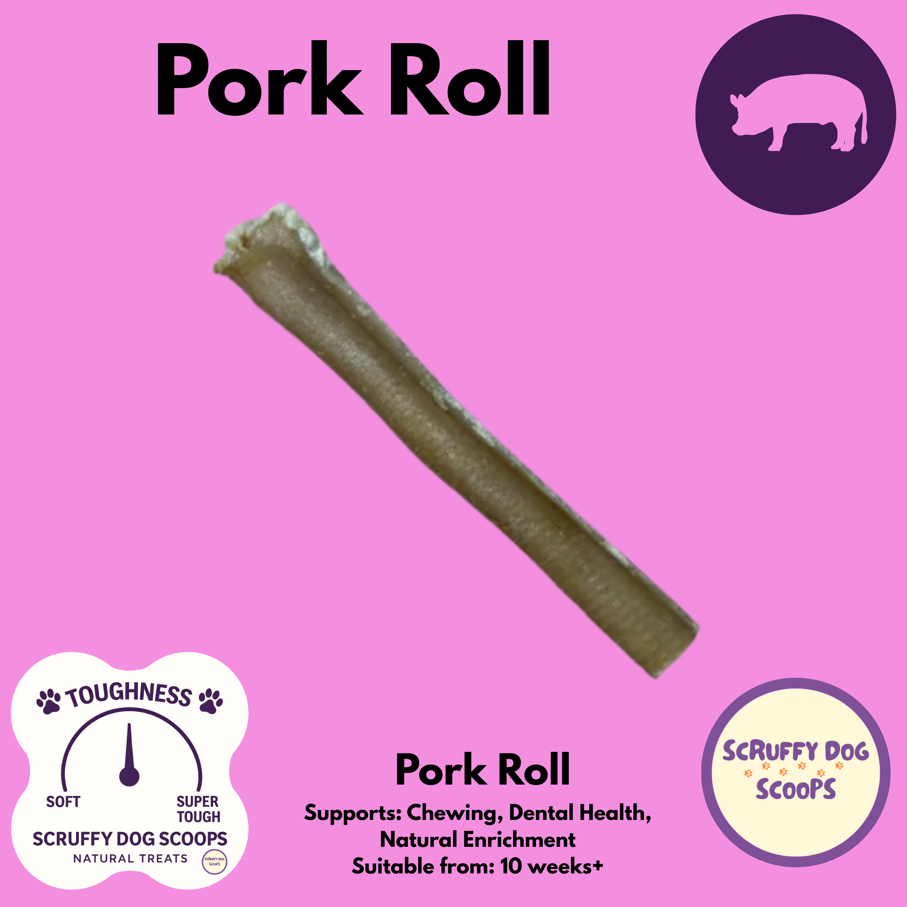 Pick & Mix Natural Dog Treats | Choose Your Dog’s Favourite Chew -  Pork Roll for dogs (5 Pack)