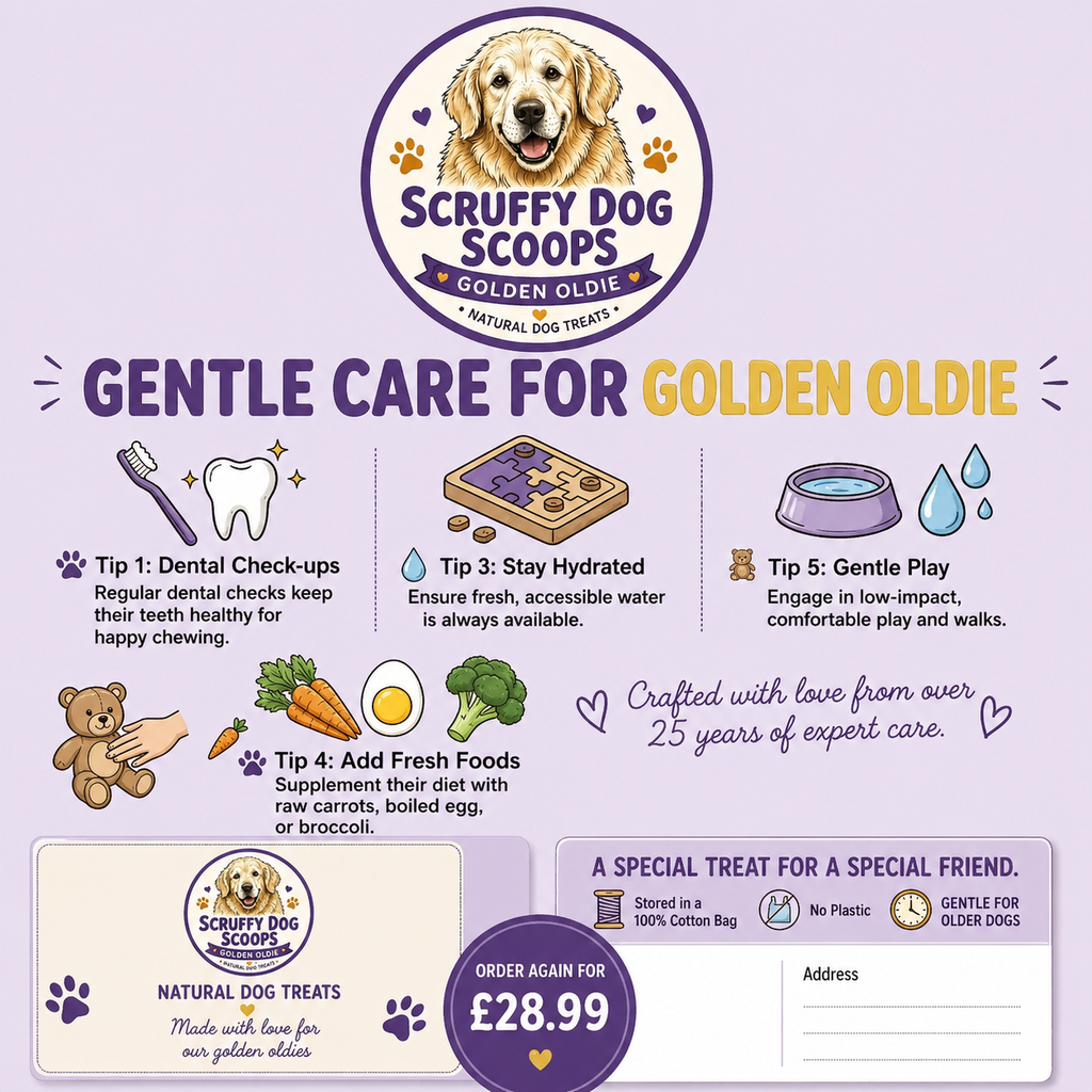 The SENIOR Bag by Scruffy Dog Scoops - Golden Oldie - Easy to chew natural dog treats.
