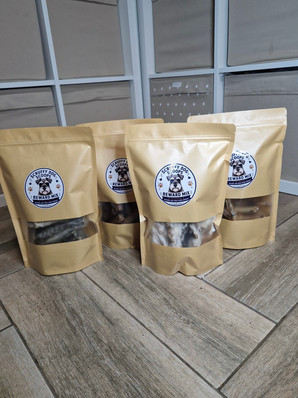 4 X REWARD MIX  & PERSONALISED BREED TREAT BAG  - Scruffy Dog Scoops –  Natural Dog Treat