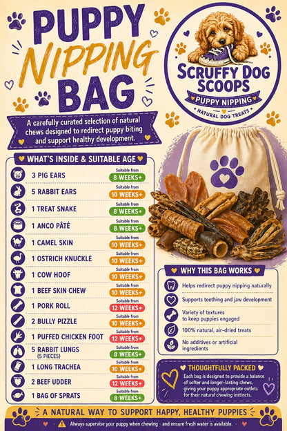 Scruffy Dog Scoops – Puppy Teething & Nipping Natural Dog Treat Bag