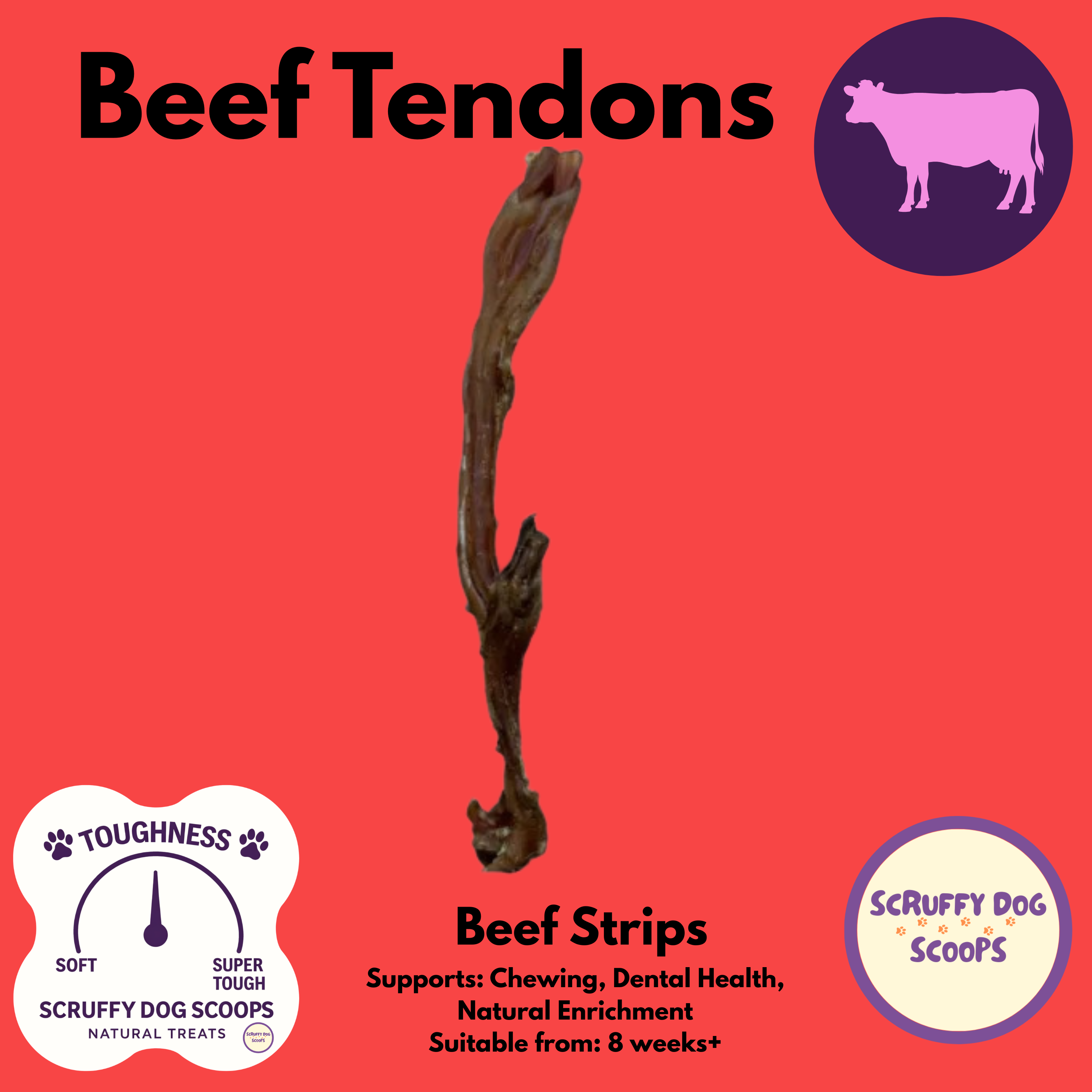 Pick & Mix Natural Dog Treats | Choose Your Dog’s Favourite Chews – Beef Tendons for Dogs (Pack of 5)