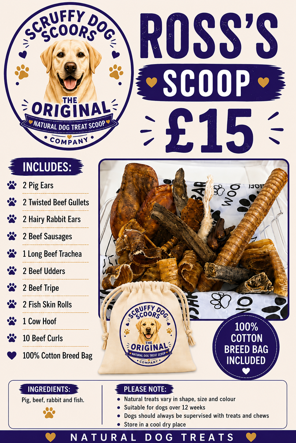 THE ROSS SCOOP - Scruffy Dog Scoops –  Natural Dog Treat Selection £15
