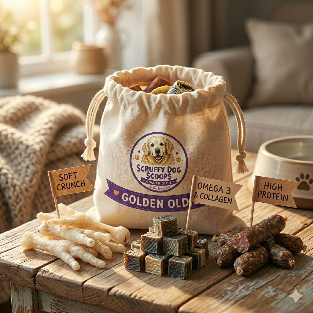 The SENIOR Bag by Scruffy Dog Scoops - Golden Oldie - Easy to chew natural dog treats.