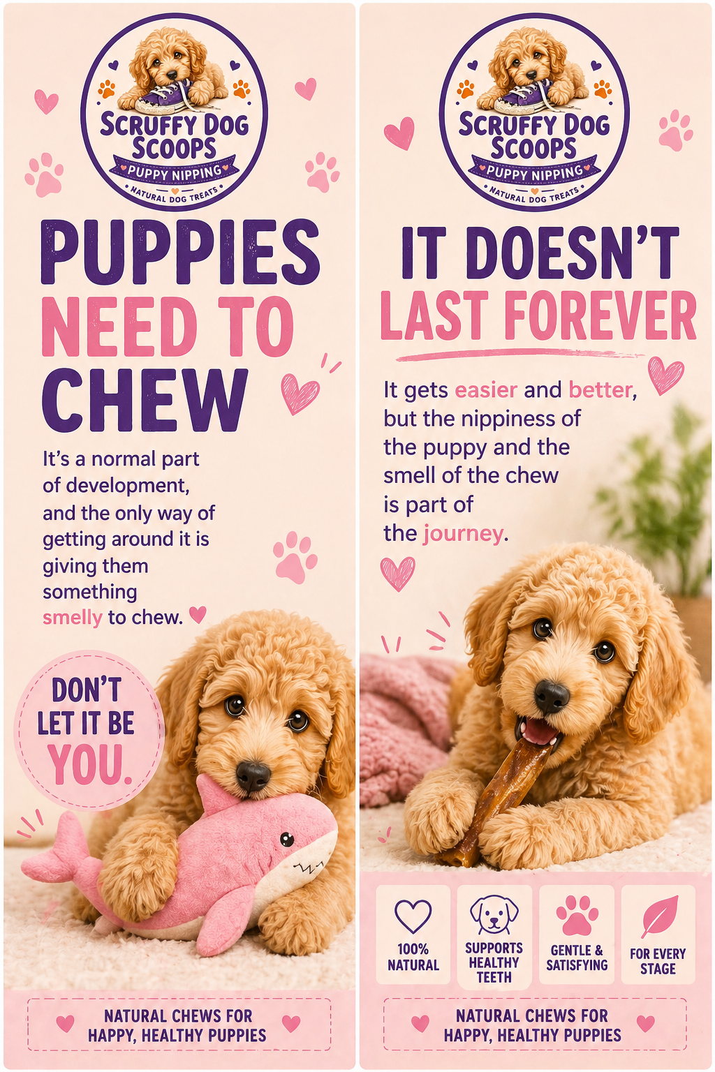 Scruffy Dog Scoops – Puppy Teething & Nipping Natural Dog Treat Bag