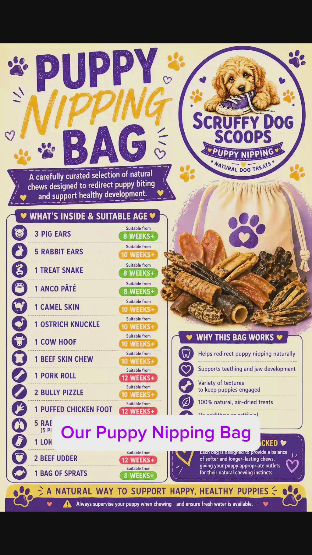 Scruffy Dog Scoops – Puppy Teething & Nipping Natural Dog Treat Bag